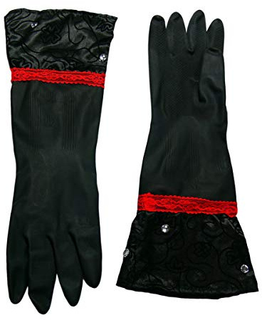 Schwarze Haushaltshandschuhe Perfect Housewifes mit Spitze aus Latex