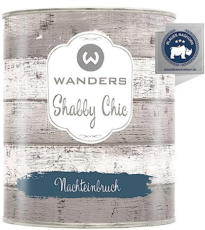 Wanders Shabby Chic Kreidefarbe 750 ml - Nachteinbruch/Dunkles Graublau - Küchenmöbellack und Möbelfarbe ohne Schleifen. Chalk Paint, für Holz & mehr. Hohe Deckkraft, schnell trocknend