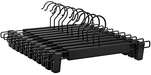 SONGMICS Hosenbügel, 12er Set, Kleiderbügel, gut belastbar, mit Clips, Rockbügel aus Premium-Kunststoff, platzsparend, um 360° drehbarer Haken, 35 cm lang, schwarz CRP02BK12