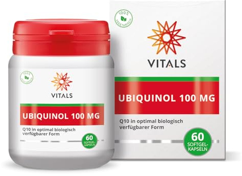 Vitals - Ubiquinol 100mg 60 Softgel-Kapseln enthält eine hohe Dosis Ubiquinol, die biologisch aktivste Form von Q10. Vom weltweit führenden Q10-Spezialisten Kaneka. Optimale Bioverfügbarkeit.