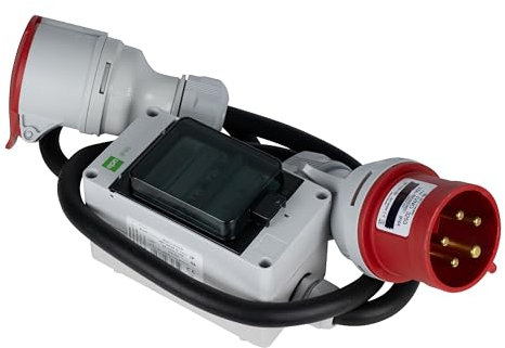 NAKA24 CEE 2412015/S Stecker und Steckdose 32A / 16A 5x2,5mm mit 3 Sicherungen je 16A. 32A auf 16A mit Phasenwender CEE Starkstrom Adapter