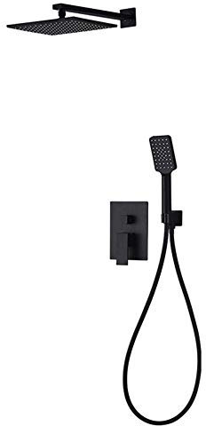 unterputzarmatur dusche set, Regendusche mit Anti-Kalk-System Quadratische Unterputz, duschsystem unterputz komplettset mit thermostat Für modernes Badezimmer -Schwarz- 20cm cm