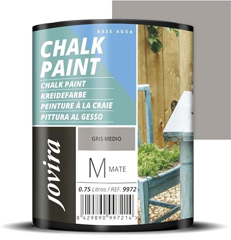 JOVIRA PINTURAS Pintura Tiza - Chalk Paint al Agua Mate. Renueva tus muebles con creatividad. (750 Mililitros, Gris Medio)