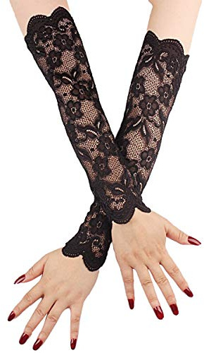 TiaoBug Damen Elegant Spitzen Handschuhe Ellenbogen Lange Elastisch Handstulpen Brauthandschuhe Arm Stulpen Fäustlinge für Cosplay Oper Hochzeit Accessoires