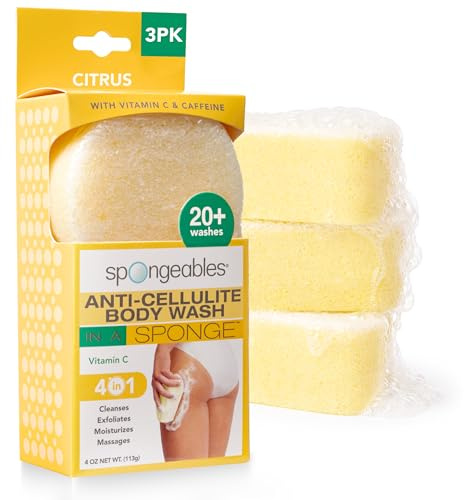 Spongeables Anti Cellulite Body Wash in a 20+ Wash Sponge, Citrus, 3 Count
