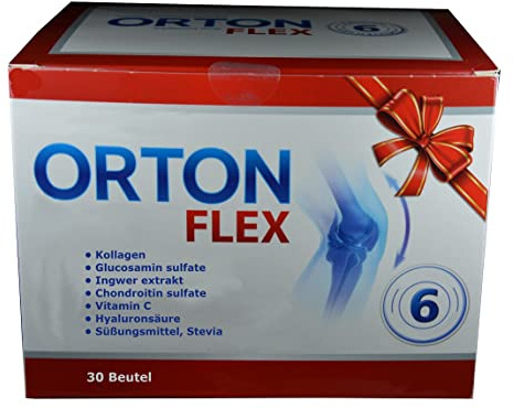 Orton flex, 30 + 4 (Sonderpackung) Beutel zum Auflösen, Kollagen hochdosiert 10g + 5 Inhaltstoffe für die Gelenke: Glucosamin, Chondroitin, Ingwer, Hyaluron, Monatspackung, gelenkkapseln