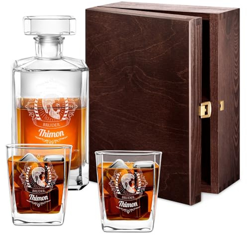Maverton Whiskey Karaffe + 2/4 / 6er Whiskygläser Set mit Gravur - 700ml Whisky Dekanter - Geschenk zum Geburtstag für Männer - Bruder