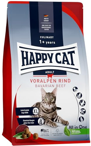 Happy Cat 70560 - Culinary Adult Voralpen Rind - Katzen-Trockenfutter für ausgewachsene Katzen und Kater - 10 kg Inhalt