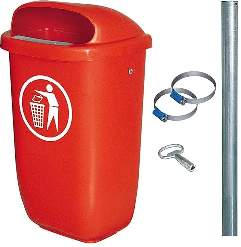 Cubo de Basura para Exteriores, Contenedor de Basura Grande, 50 Litros, según DIN 30713, en Juego Completo con Postes Galvanizados