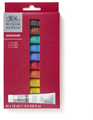 Winsor & Newton 0890001 Gouache nybörjarset, levande matta gouachfärger i 12 ml tuber – 10 färger