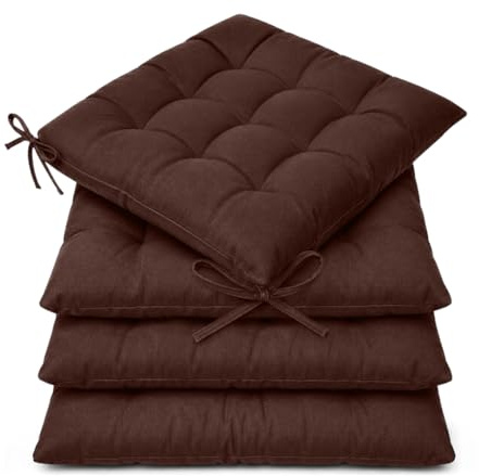 Casabella Pack of 4 Seat Pad for Dining Chair Garden Kitchen Chair Cushion With Tie On_9 Stitch_Chocolate Indoor/Outdoor Comfortable chair pads for Kitchen seat pads 9 stitch cushions