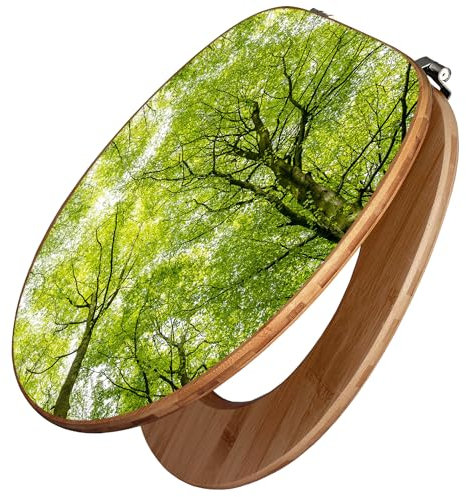 banjado Design WC Sitz Bambus 45x37,5cm / Toilettendeckel Holz/hochwertiger Toilettensitz/Bambus-Toilettendeckel für alle gängigen Toiletten - Zwischen Bäumen