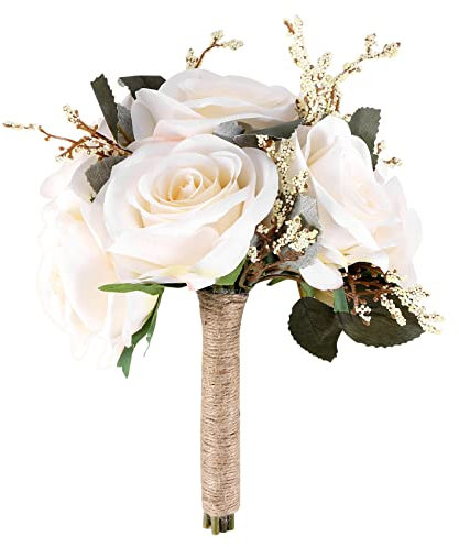 Hacbop Bridal Bouquets for Wedding, Artificial Flower Bouquet Bride Bridesmaid Holding Flower, Flower Girl Bouquet 10inch x 8inch