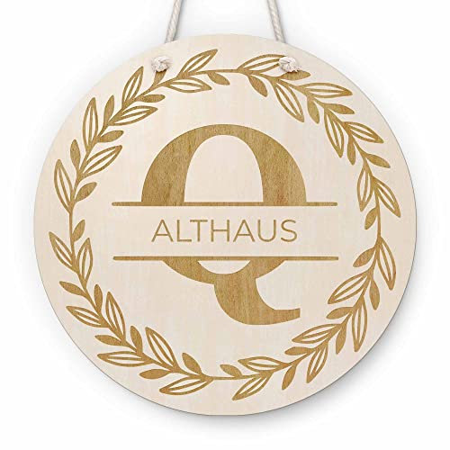 Türschild aus Holz mit Gravur | Rundes Holzschild mit Namen und Wunschbuchstaben personalisiert | Namensschild Wohnungstür Eingangstür Zimmertür Wanddekoration