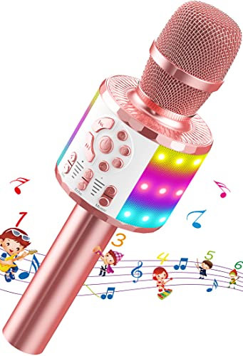 Microfono Karaoke Bluetooth Wireless per Bambini, Karaoke Portatile con Altoparlante per Cantare, Microfono Giocattoli per Bambina 4-15 anni, Regali di Natale, Compatibile con Android, iOS, PC