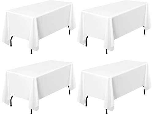 4er-Pack weiße Polyester-Tischdecken 153×260cm für 6-Fuß-Rechtecktische Polyester-Tischdecke Flecken- und knitterbeständige waschbare Tischdecke für Hochzeitsempfang