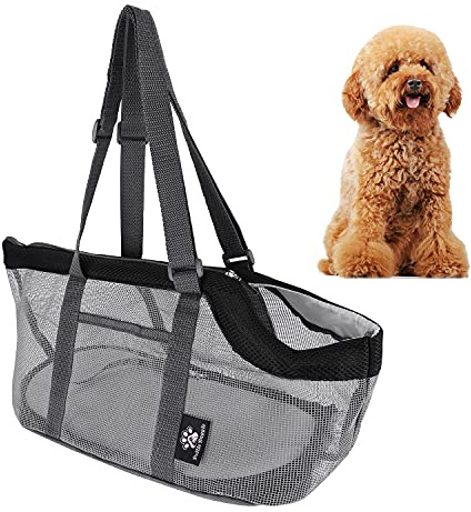 TCNGKIJIUK Transporttasche Haustier Mesh Hundetasche Klein Hund Tragetasche Verstellbar Haustiertragetasche mit Boden Haken Katzentasche Sommer Reißfest Haustiertasche Katze Welpen Flug Auto Schwarz