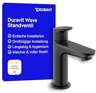 Duravit Wave Standventil (Auslauf Höhe 77 mm), Kaltwasser Waschtischmischer, Kaltwasserhahn Bad, Kaltwasserarmatur, Schwarz Matt