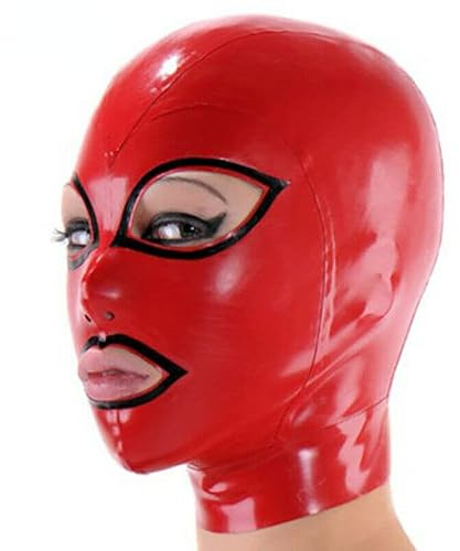 Sex Latex Maske SM Männer Cosplay Halloween Maske Bondage Maske Extrem Rot BDSM Maske Fetisch Latex Maske Mit Reißverschluss Sexspielzeug Für Frauen Kopfmaske (L)