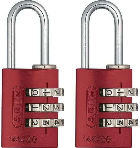 ABUS Zahlenschloss 145/20 Rot - Kofferschloss, Spindschloss u. v. m. - Aluminium-Vorhängeschloss - individuell einstellbarer Zahlencode - ABUS-Sicherheitslevel 3 (Packung mit 2)