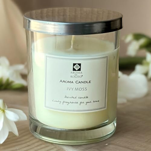MIJOMA Elegante candela profumata in vetro da 200 g, candela aroma, durata 50 ore, piacevole accenti per la casa, raffinata con coperchio in acciaio inox, idea regalo perfetta per gli amanti dei