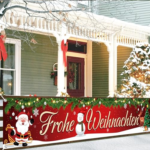 Frohe Weihnachten Banner, Weihnachtsbanner Outdoor Indoor, Merry Christmas Banner, Weihnachts Türdeko für Weihnachtsfeier Deko, Neujahr Party 300 * 50cm