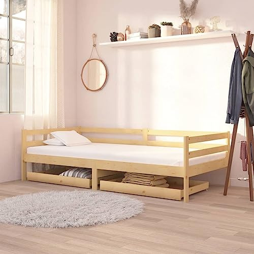 ZQQLVOO Bettgestell Familienbett Palettenbett Tagesbett mit Schubladen 90x200 cm Massivholz Kiefer