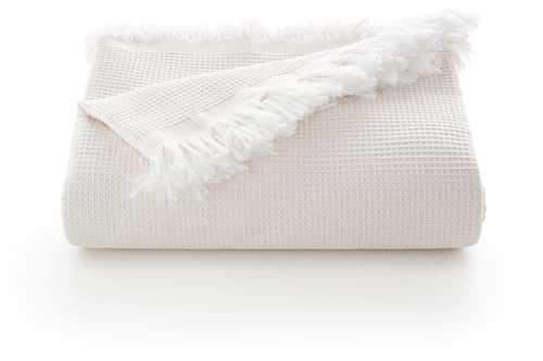 GAMUSI Colcha Multiusos Cama 135/150 cm y Sofa. Plaid Foulard cubrecama Funda Sofa 3 plazas Suave y Transpirable algodón Nido de Abeja - 230x280 cm, Crudo