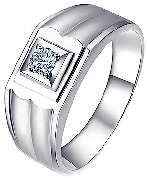 Vorsteckring Gold 750, Verlobungsring für Männer Solitär 4 Prong Labor Geschaffener Diamant 0.144ct Runde Form Trauringe Gr.67 (21.3) 18K Weißgold