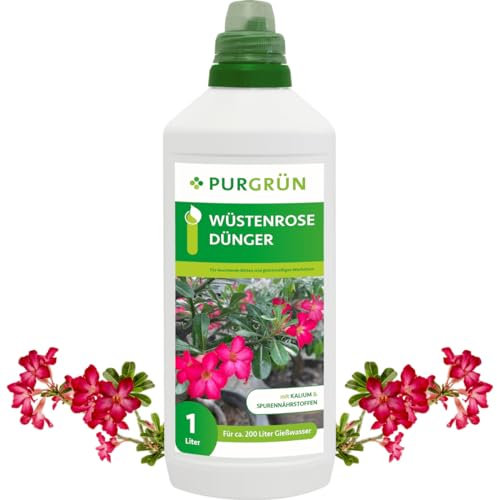 Purgrün® Wüstenrose-Dünger 1 Liter – Spurennährstoffe für strahlende Blüten – Extra Kalium fördert die Widerstandskraft – Ergiebiges Konzentrat für 200 Liter Gießwasser – Premium-Flüssigdünger