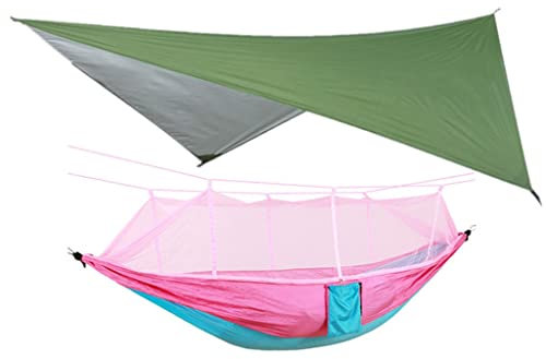 MaGiLL Tragbare Outdoor-Camping-Moskitonetz-Hängematte, Zelt mit Hängematten-Überdachung, hochfestes Fallschirm-Hängebett, Schlafschaukel (Farbe: Grau) (Roze)