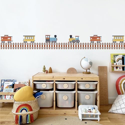 Funlife Bordüre für Kinderzimmer Babyzimmer Wandbordüre Selbstklebend Wandtattoo Eisenbahnen Transporte Autos Wandsticker für Wohnzimmer Schlafzimmer Spielzimmer