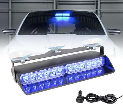 I LITTON Blue LED Windshield Strobe Light, 26 Flashing Patterns 12/24V Deck Emergency Warning Traffic Visor Dash Strobe Light 8.4” Interior Windshield Strobe Light for Truck Vehicles