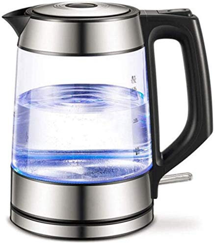 Bollitore elettrico in vetro ecologico, bollitore per acqua senza fili da 1,7 litri con LED blu illuminato, bollitore per tè a ebollizione rapida, protezione contro l'ebollizione a secco, coperchio