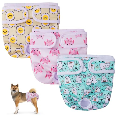 Aomig återanvändbara hundblöjor, 1/3 st Absorberande hundblöjor, tvättbara hundblöjor Puppy Sanitary Wraps Trosor för kvinnliga husdjur, Dog Period Byxor & Dog Byxor för säsong, Hundblöjor