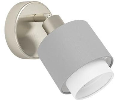 Eglo Lampada a muro Bellizzi, lampada per interni con faretto regolabile, tessuto argento, grigio e bianco, lampada a muro per soggiorno e camera da letto, attacco E14