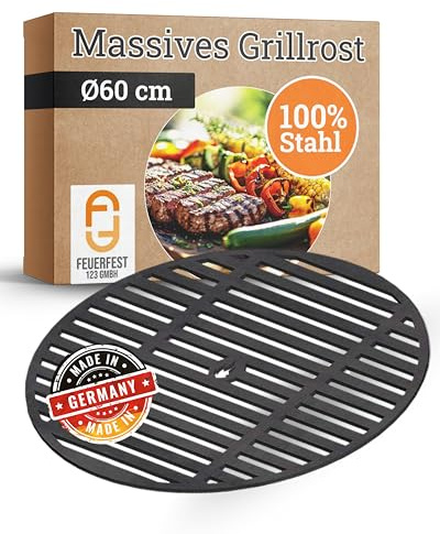 Feuerfest 123 Grillrost rund I Ø 60cm I Hochwertiges Grillgitter aus Stahl I Massive Grillplatte mit 8mm Stärke I Gitterrost für Gas-, Kohle- & Kugelgrill I Feuerschale-Grillrost aus Handarbeit