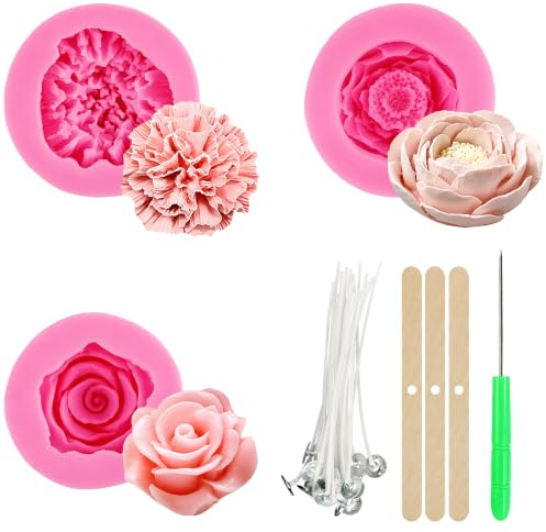 3 Stück kerzen formen silikon, Blume kerzen silikonformen, Silikonform Zierlauch, Gießform Zierlauch, silikonformen kerzen, kerzenformen silikon, silikonform blumen, Kostenloser Kerzendocht