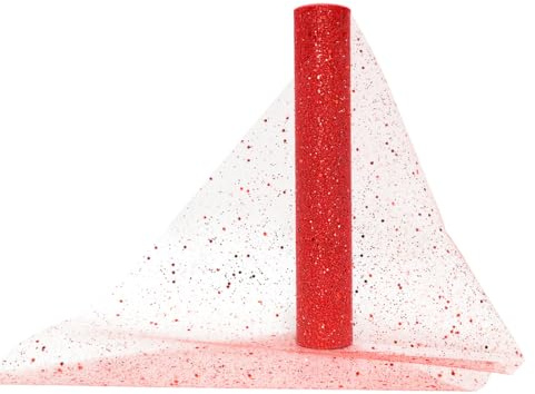 Tüll Stoff Glitzer Rot 30 cm x 9.1 Meter, Tüllband Tischläufer Glitzer, Rolle Tüll für Weihnachten Hochzeit Party Geburtstag Weihnachtsbaum Kleidung Deko Handwerk