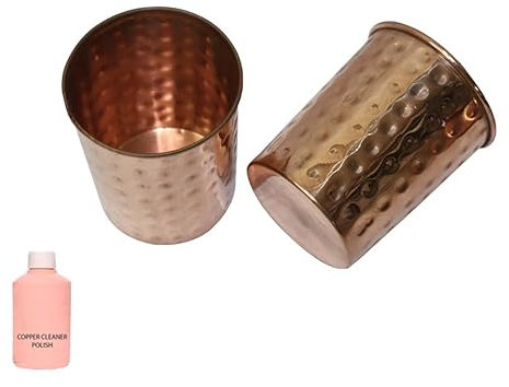BRACOP® Kupferbecher, Kupferkrug, Kelchgläser, Trinkglas, 2er-Set, Becher aus reinem Kupfer, Ayurveda-Moscow-Mule-Becher Glas für Cocktail Becher für Zuhause, Büro, Hotel, Reisen