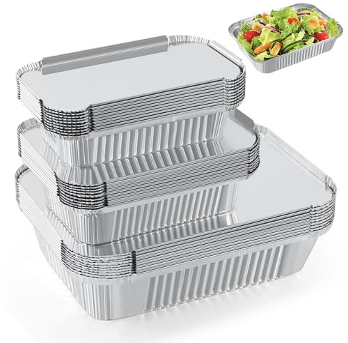 RUIXUE ® Foil trays With Lids,Aluminium Foil trays 1750ml/700ml/410ml/10pcs each,Reusable Baking Cooking,Roasting,Baking,Frying. (M-30pack w/Lids)