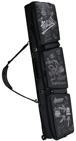Lzyjck Skitasche mit Zwei Rollen Gepolsterte, wasserdichte Snowboardtasche mit Rollen Ski-Reisetasche mit Verstellbarer Länge Faltbare Skitasche mit Rollen,Schwarz,64.9x14.2x7.1inch