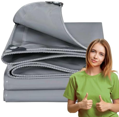 WLRHGl Lonas, 1 x 1.5 m PVC Lona Impermeable Exterior Lona Remolque Lona Piscina con Ojales, Metros de Cuerda WLR010, Gris