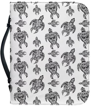 Kuiaobaty Bibelhülle mit Meeresschildkrötenmuster, Tribal-Totem-Schildkröten, Lesezeichen, Buchhülle, Schutztasche, Ozean-Tier-Muster, Kunstleder, groß