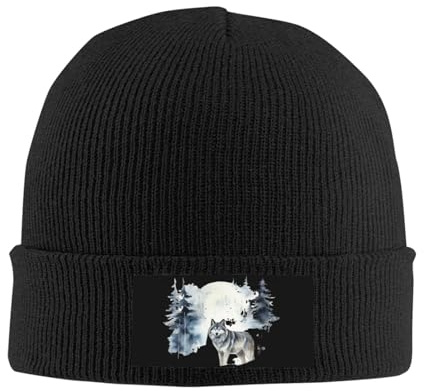 Varg Akvarell Vinnare Mössa, Klassisk Beanie Boardmössa Unisex Stickade Mössor för Cykling Herr Skidåkning