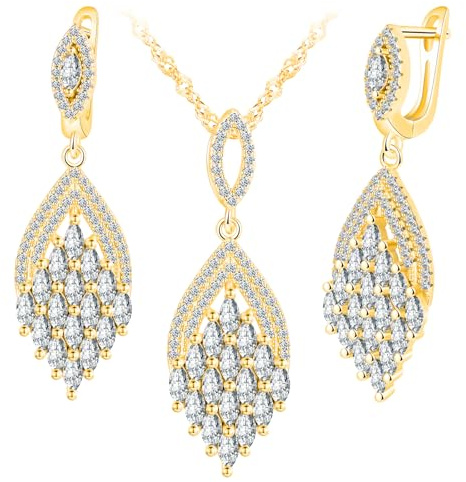 MicLee Damen 925 Silber Zirkonia Blatt Ketten Anhänger und Ohrringe Elegantes Diamant Schmucksets Kreative Mädchen Halskette Volldiamant Blatt Ohrhänger Modeschmuck Party Bijouterie