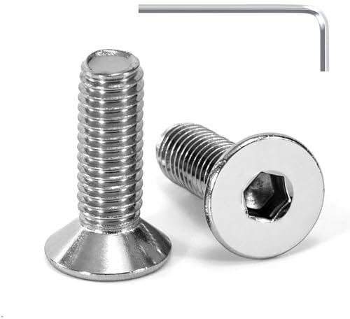 Tunejoy Vis à Tête Fraisée M5 x 16 mm Vis à Six Pans Creux en Acier Inoxydable A2 V2A à Tête Fraisée Hexagonale avec Clé Allen Filetage Complet 20 Pièces