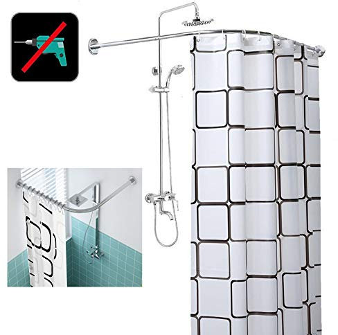 Eckdusche C Stange Gebogene Badewannenstange für Wanne U-Form ohne Bohren ausziehbare Edelstahlstange für kleines Badezimmer ideal für Eckwannen
