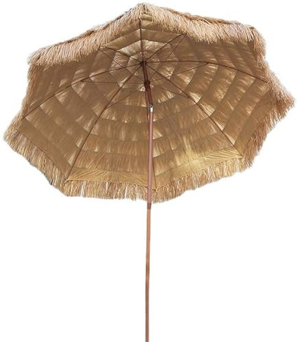 MRKU 2,4 m Strandschirm aus Stroh, tropischer Bast-Imitat-Strohschirm, Terrasse mit Neigungsfunktion, sehr gut geeignet für Strände, Bars, Terrassen, Decks und Gärten