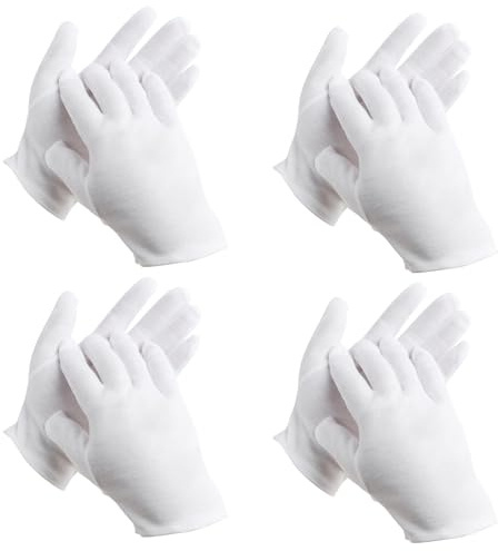 4 Pairs of Premium Cotton Gloves for Eczema,Moisturizing Cotton Gloves,Washable and Reusable White Gloves for Dry Hands, Coin and Jewelry Inspection, and Handling Delicate Items